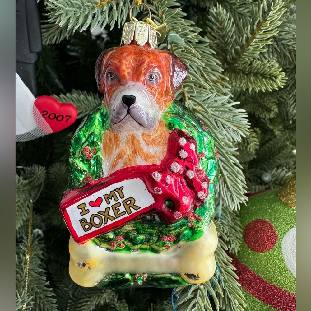 Old World Christmas I ❤️ My Boxer Glass Christmas Ornament